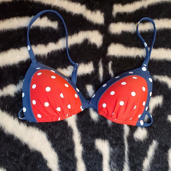 Red and Navy Polka Dot Bikini Top - Picture 2 of 2
